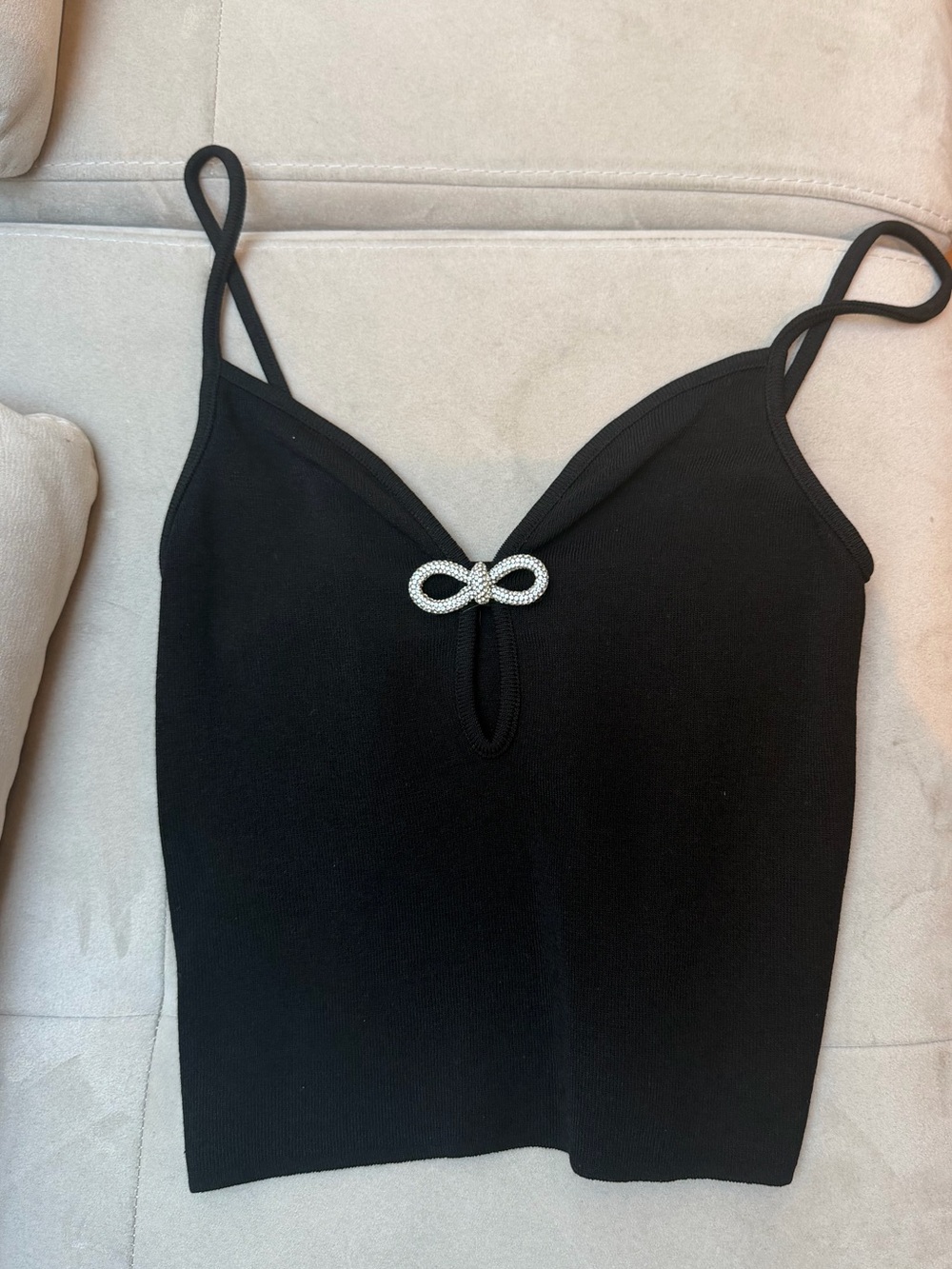Mango Black Rhinestone Bow Cami